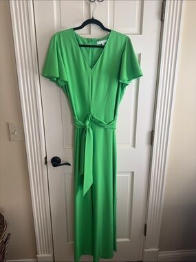 Preston & York V-Neck Green Wide-Leg Jumpsuit with Tie Waist
